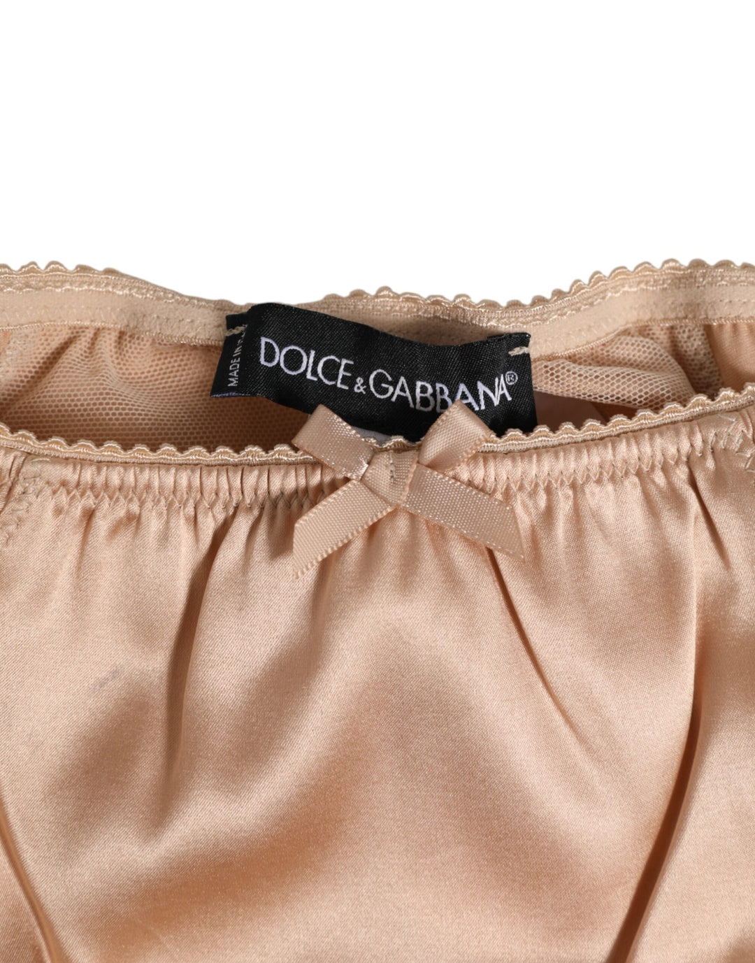 Women’s Dolce &amp; Gabbana Nude Beige Silk Satin Bow Lace Trim Underwear