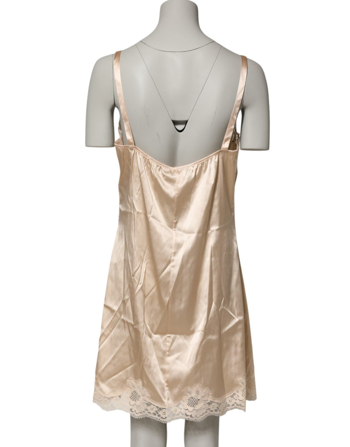 Dolce &amp; Gabbana Nude Chemise Lingerie Silk Blend Lace Trim Dress