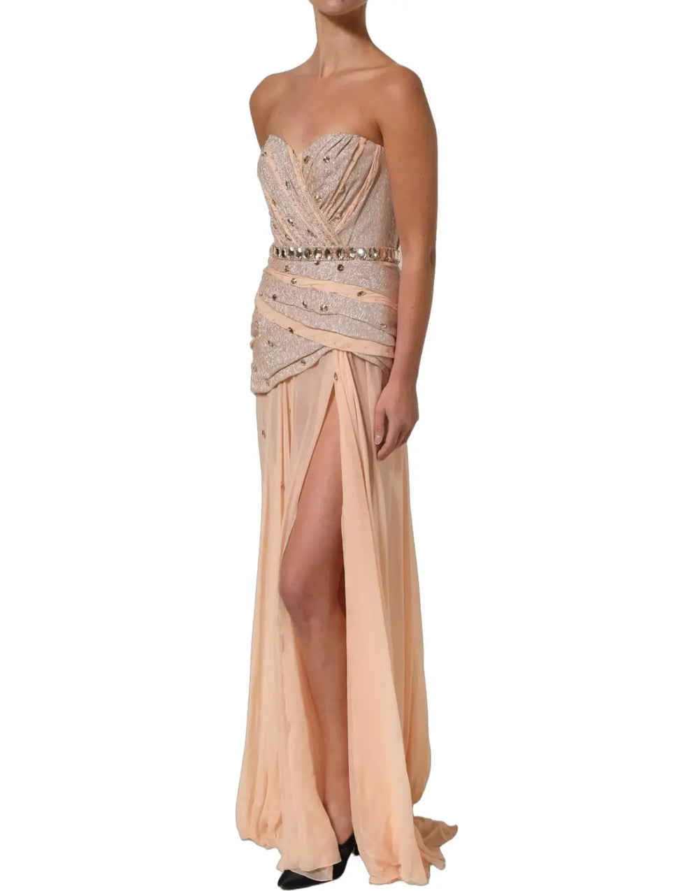 Women’s Dolce & Gabbana Nude Embellished Strapless Evening Gown Dress