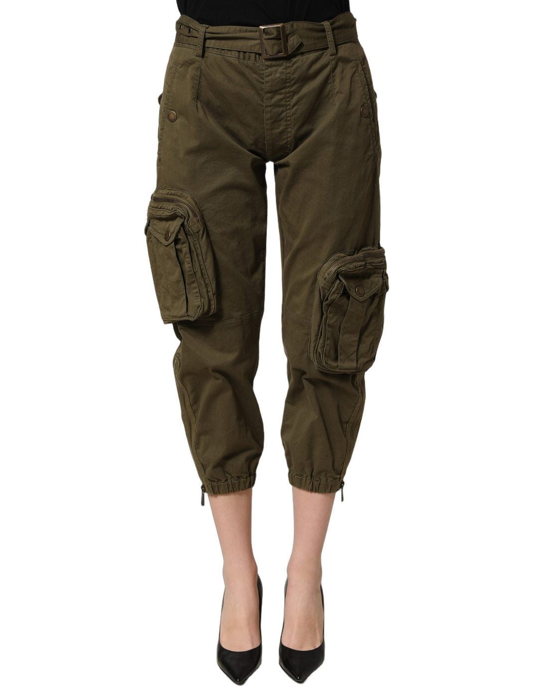 Women’s Dolce &amp; Gabbana Olive Green High Waist Cargo Trouser Pants