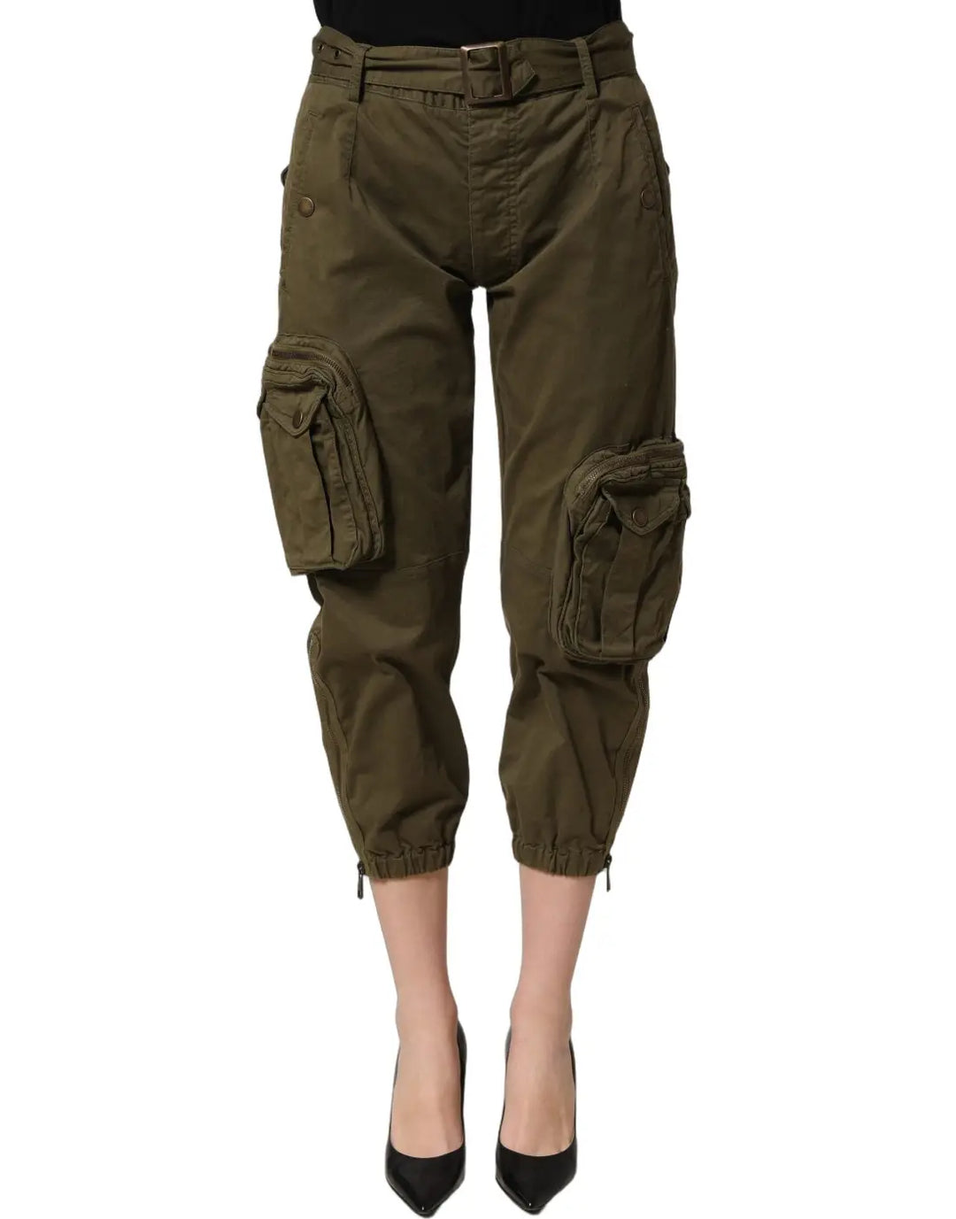 Women’s Dolce &amp; Gabbana Olive Green High Waist Cargo Trouser Pants