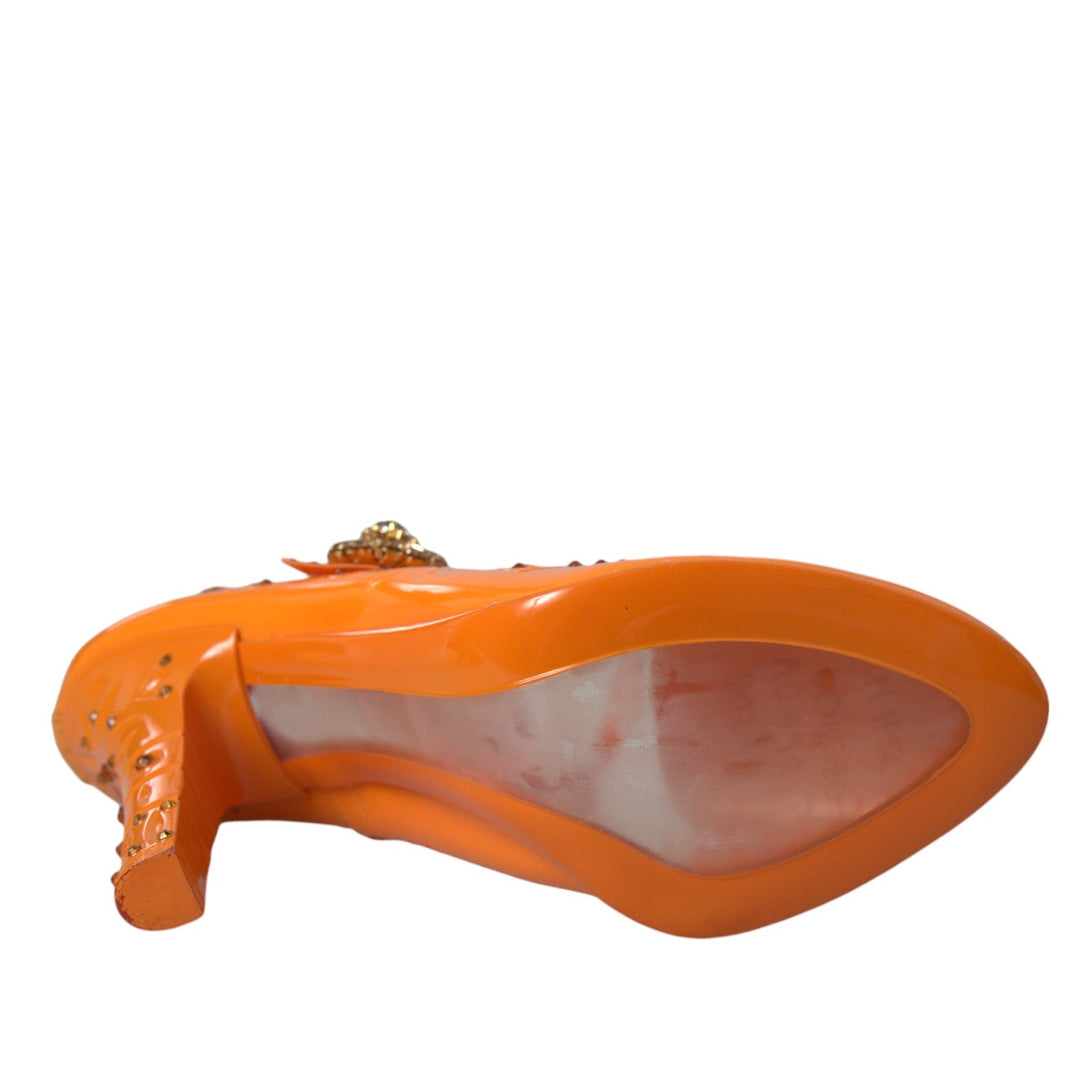 Women’s Dolce &amp; Gabbana Orange Cinderella Floral Crystal Pumps Shoes