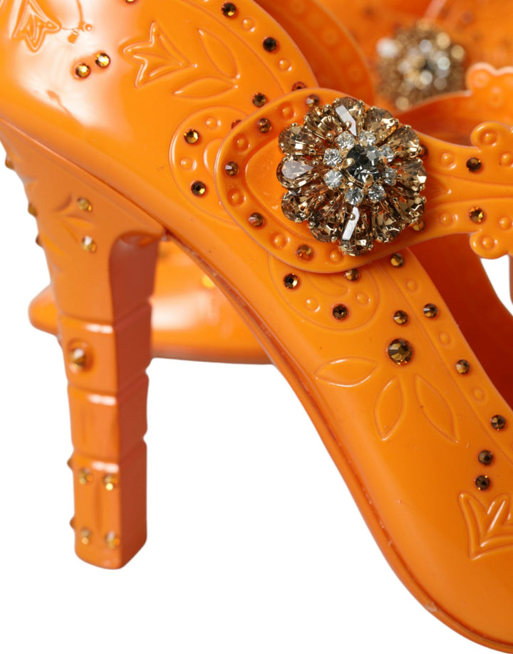 Women’s Dolce &amp; Gabbana Orange Cinderella Floral Crystal Pumps Shoes