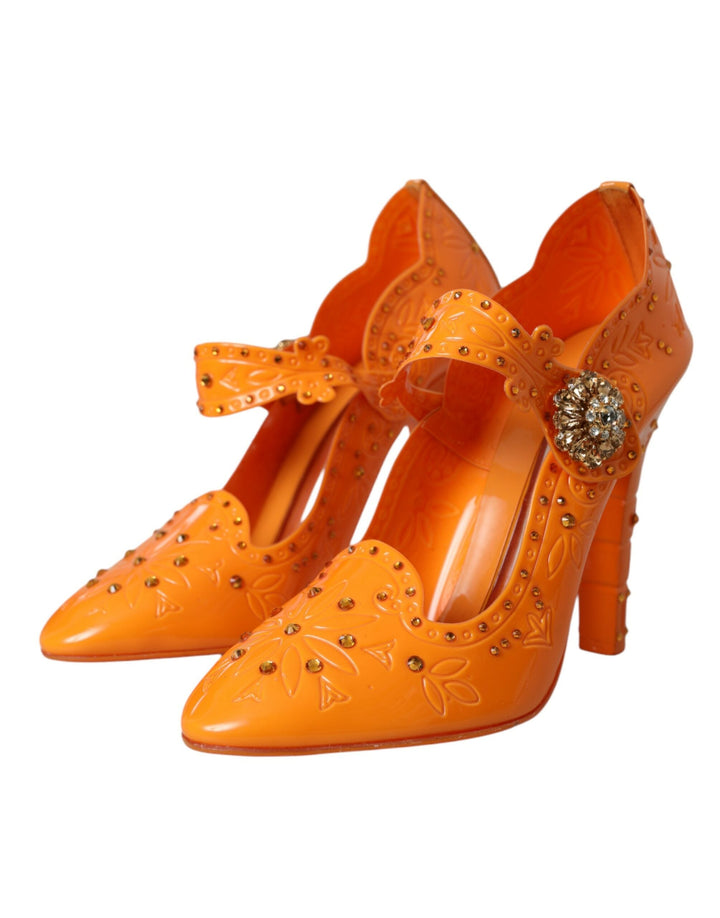 Women’s Dolce &amp; Gabbana Orange Cinderella Floral Crystal Pumps Shoes