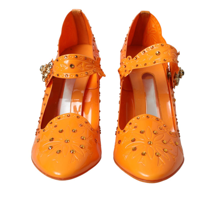 Women’s Dolce &amp; Gabbana Orange Cinderella Floral Crystal Pumps Shoes