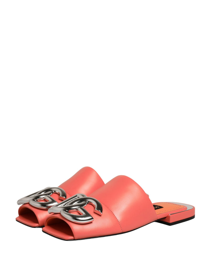 Women’s Dolce &amp; Gabbana Orange Dg Logo Leather Flats Sandals Shoes