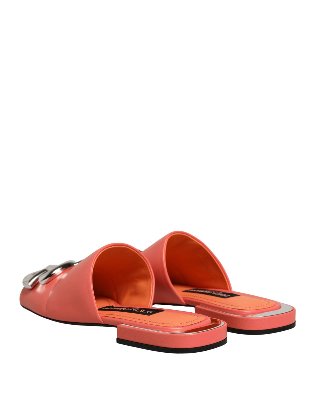 Women’s Dolce &amp; Gabbana Orange Dg Logo Leather Flats Sandals Shoes