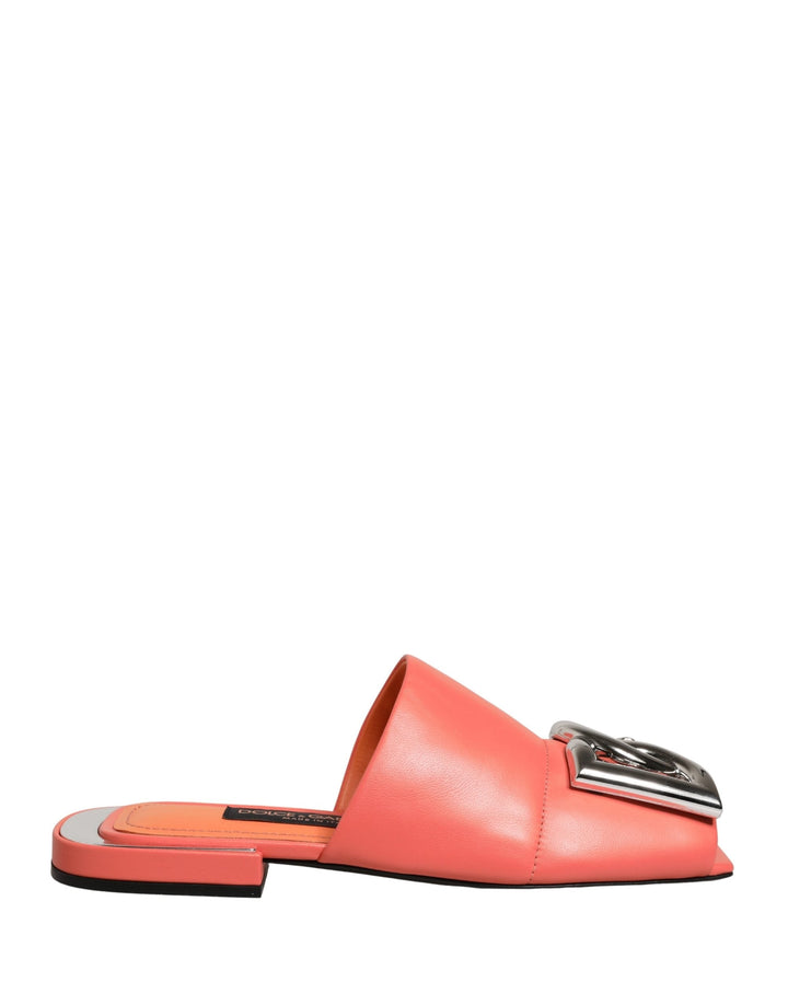 Women’s Dolce &amp; Gabbana Orange Dg Logo Leather Flats Sandals Shoes