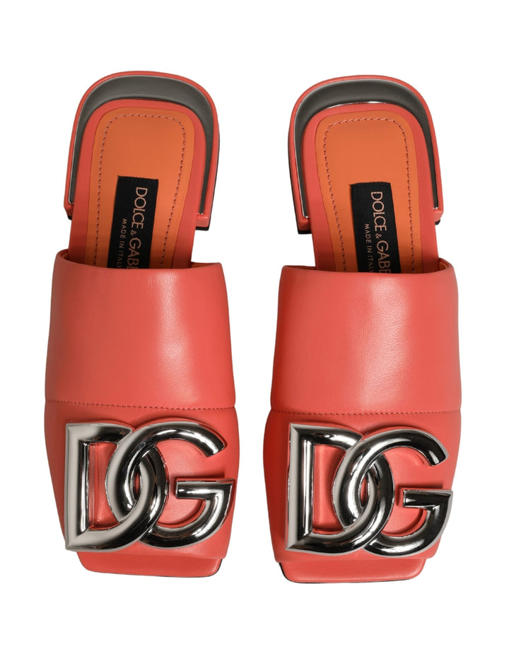 Women’s Dolce &amp; Gabbana Orange Dg Logo Leather Flats Sandals Shoes