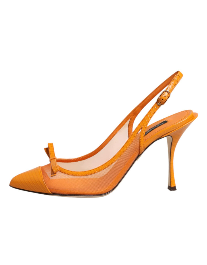 Women’s Dolce &amp; Gabbana Orange Leather Mesh Heels Slingback Shoes