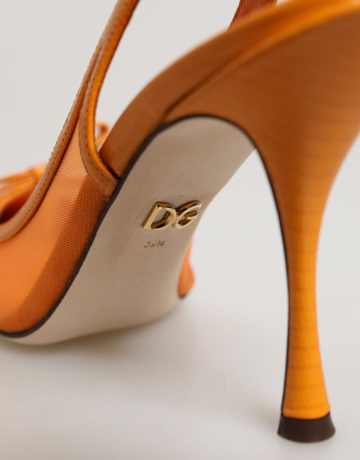 Women’s Dolce &amp; Gabbana Orange Leather Mesh Heels Slingback Shoes