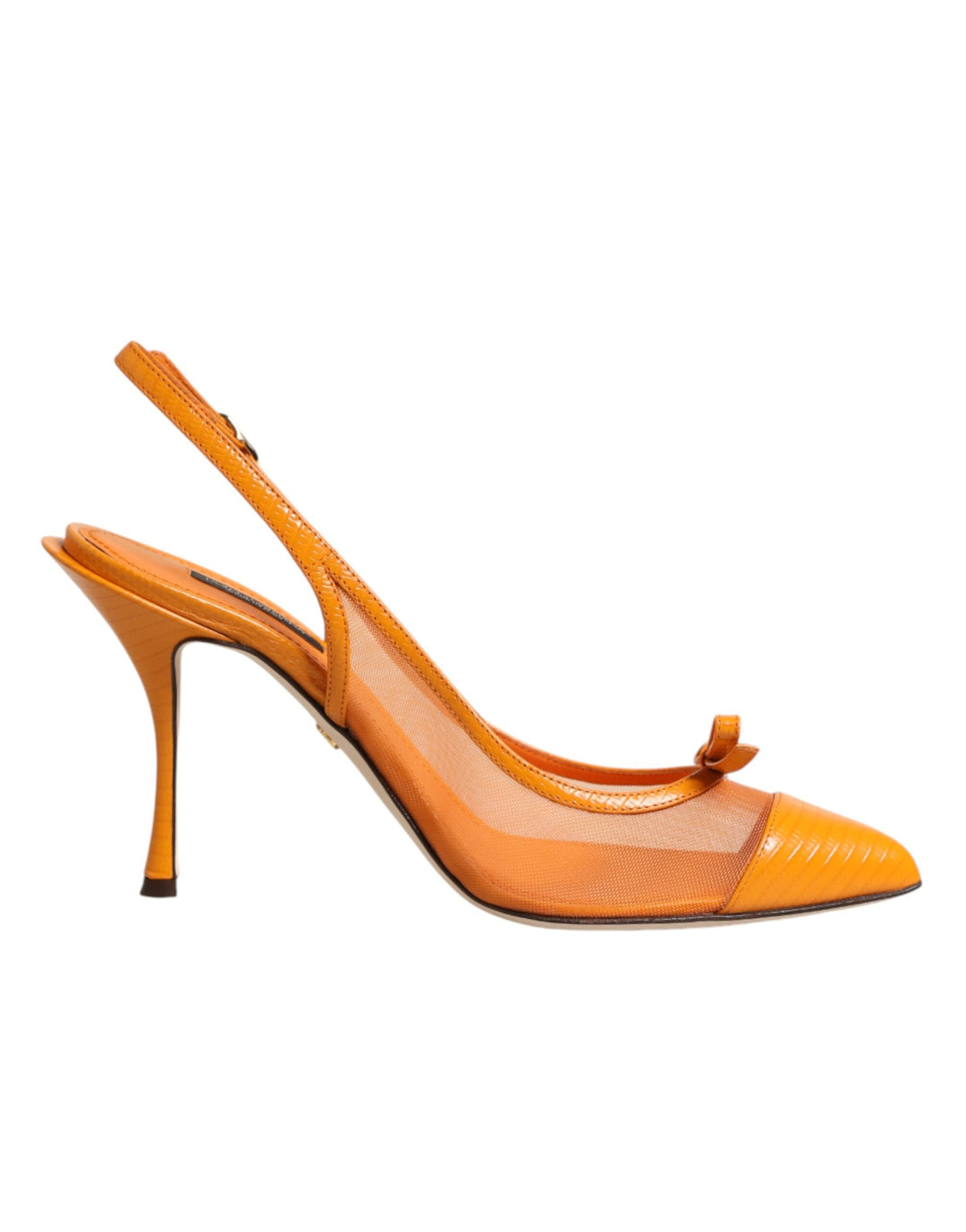Women’s Dolce &amp; Gabbana Orange Leather Mesh Heels Slingback Shoes