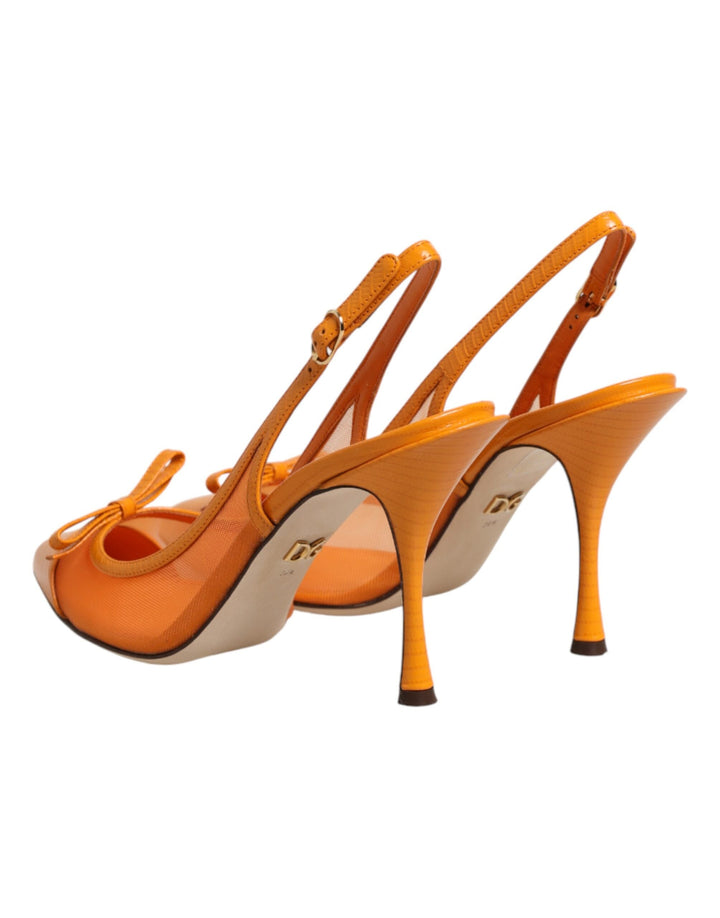 Women’s Dolce &amp; Gabbana Orange Leather Mesh Heels Slingback Shoes