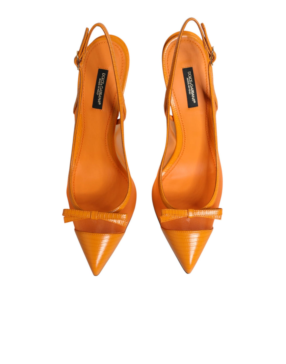 Women’s Dolce & Gabbana Orange Leather Mesh Heels Slingback Shoes
