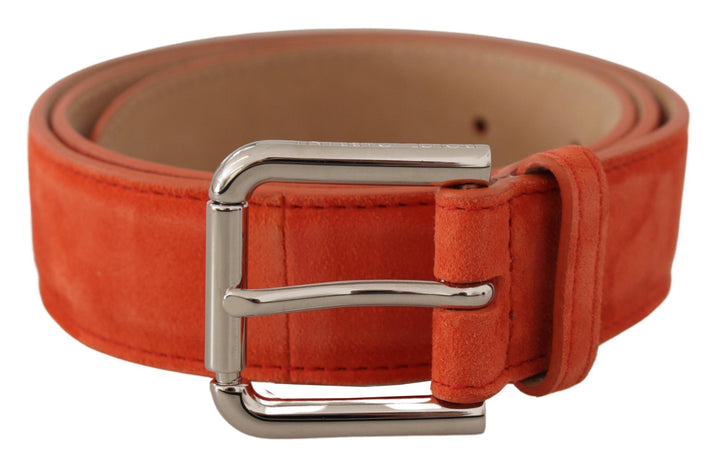 Women’s Dolce &amp; Gabbana Orange Leather Suede Silver Logo Metal Buckle Belt