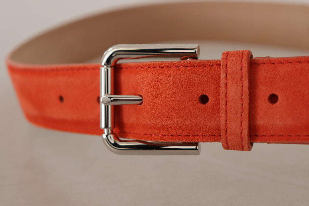 Women’s Dolce &amp; Gabbana Orange Leather Suede Silver Logo Metal Buckle Belt