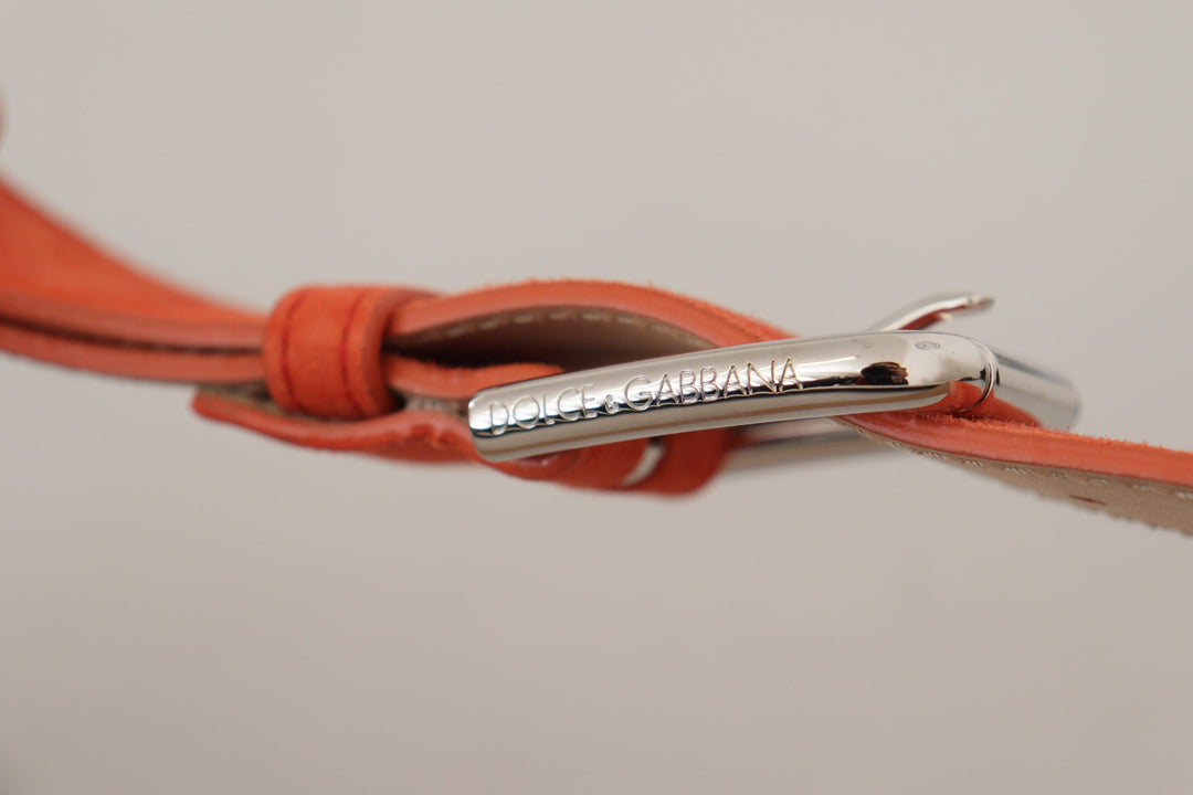Women’s Dolce &amp; Gabbana Orange Leather Suede Silver Logo Metal Buckle Belt