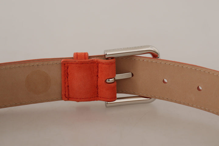 Women’s Dolce &amp; Gabbana Orange Leather Suede Silver Logo Metal Buckle Belt