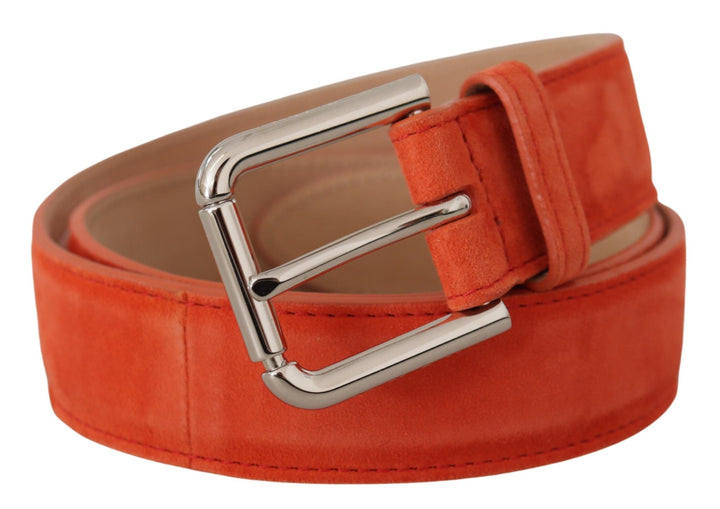 Women’s Dolce &amp; Gabbana Orange Leather Suede Silver Logo Metal Buckle Belt
