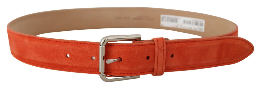 Women’s Dolce &amp; Gabbana Orange Leather Suede Silver Logo Metal Buckle Belt