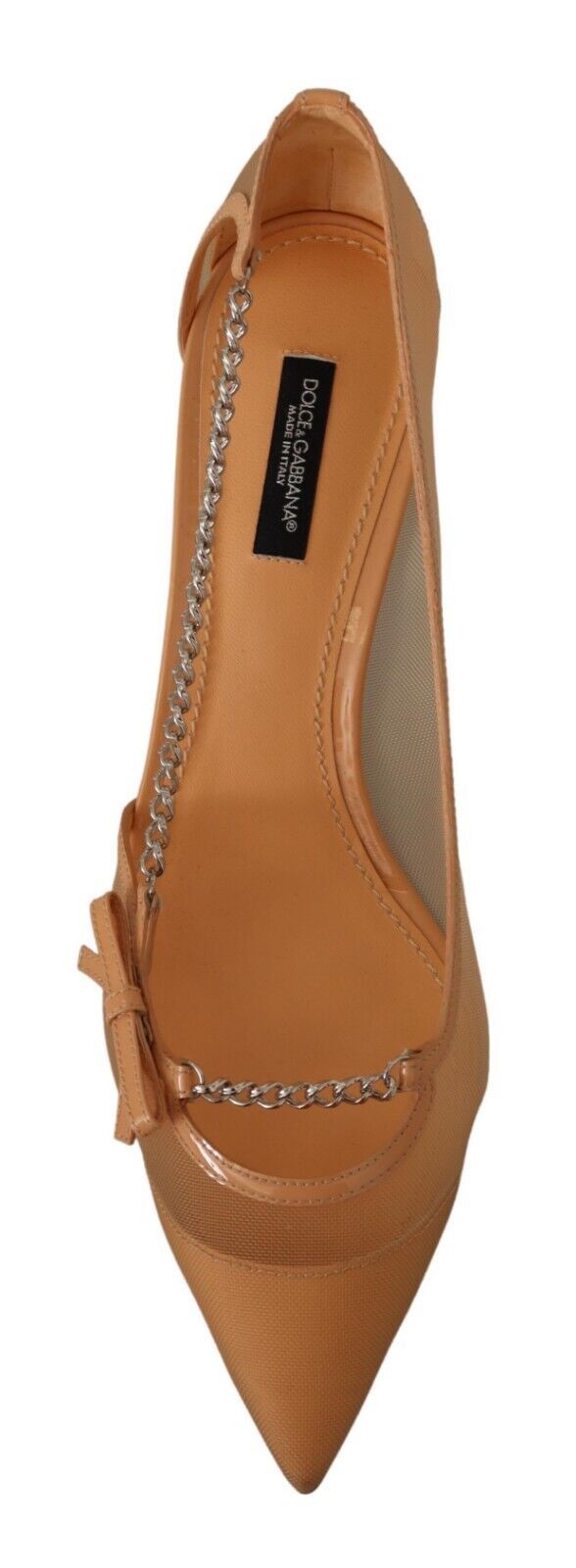 Women’s Dolce &amp; Gabbana Peach Mesh Leather Chains Heels Pumps Shoes