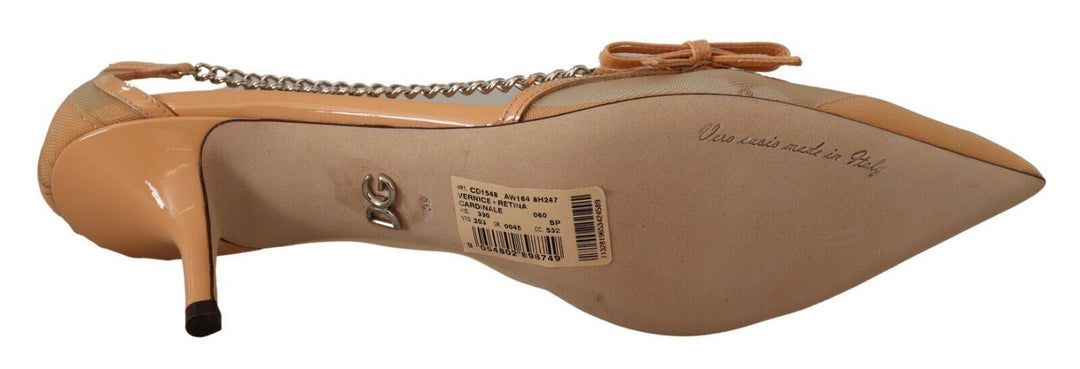 Women’s Dolce &amp; Gabbana Peach Mesh Leather Chains Heels Pumps Shoes