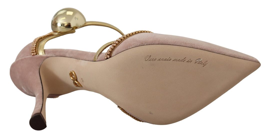 Women’s Dolce &amp; Gabbana Pink Crystal T-strap Heels Pumps Shoes