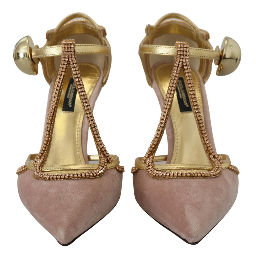 Women’s Dolce & Gabbana Pink Crystal T-strap Heels Pumps Shoes