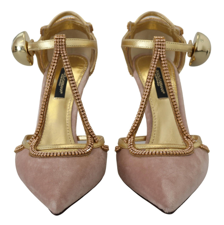 Women’s Dolce &amp; Gabbana Pink Crystal T-strap Heels Pumps Shoes
