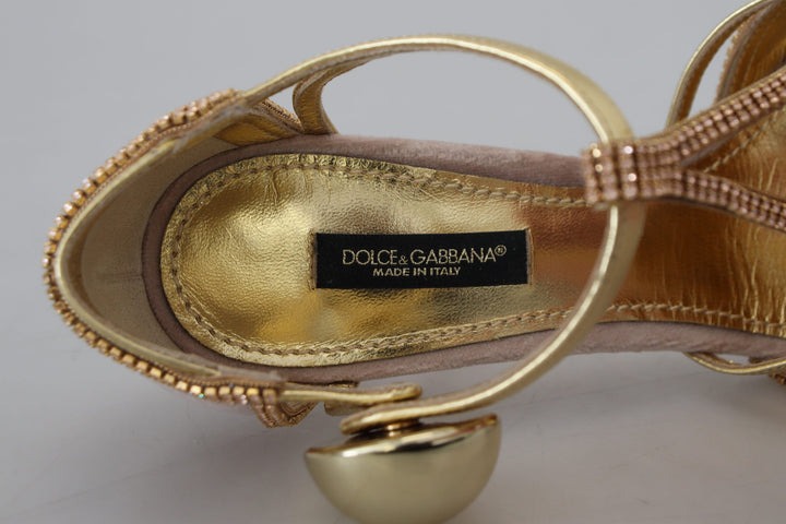 Women’s Dolce &amp; Gabbana Pink Crystal T-strap Heels Pumps Shoes