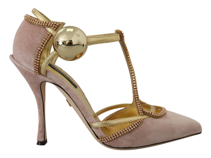 Women’s Dolce &amp; Gabbana Pink Crystal T-strap Heels Pumps Shoes