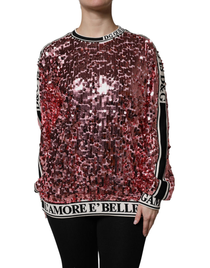 Women’s Dolce &amp; Gabbana Pink Dg Queen Sequin Pullover Sweater