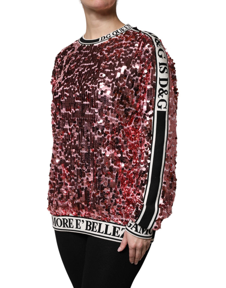 Women’s Dolce &amp; Gabbana Pink Dg Queen Sequin Pullover Sweater