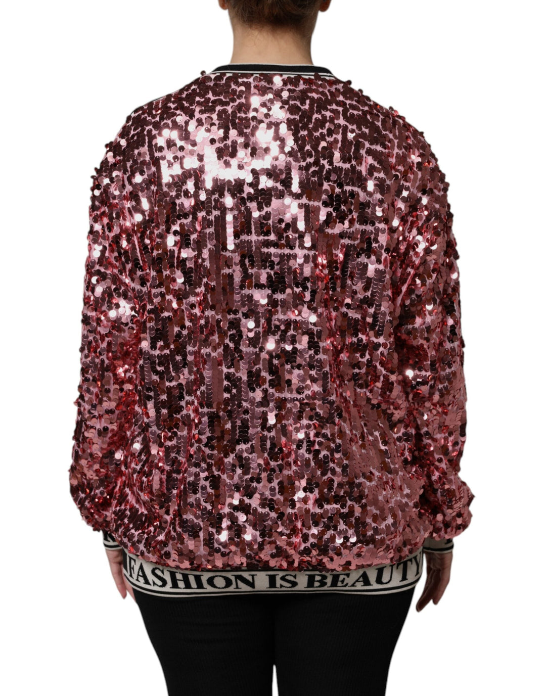 Women’s Dolce &amp; Gabbana Pink Dg Queen Sequin Pullover Sweater