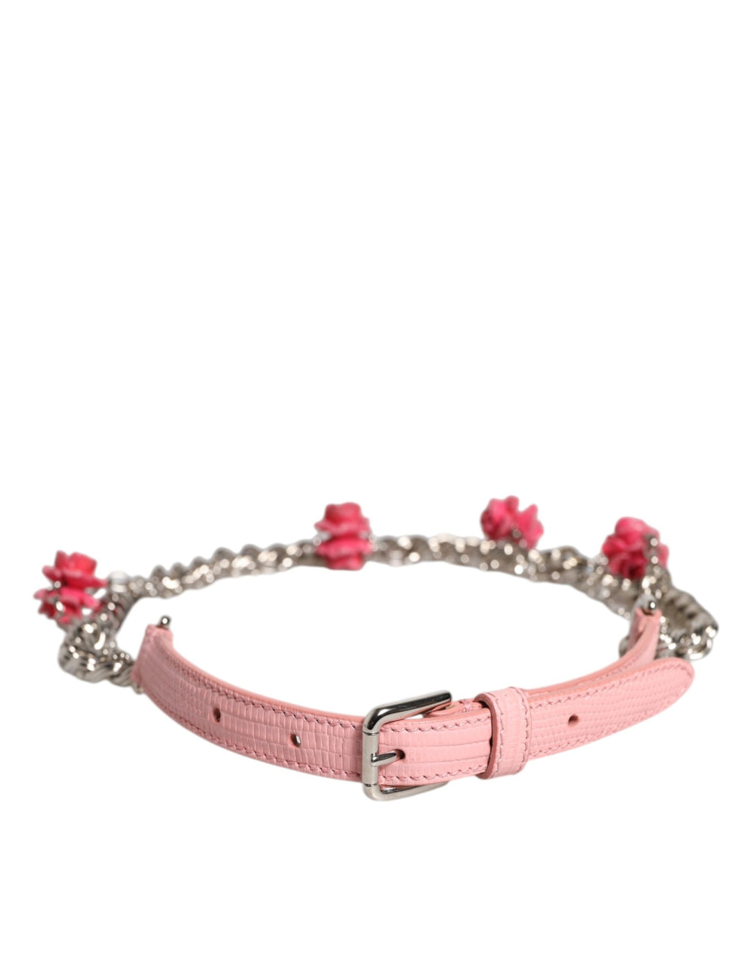 Women’s Dolce &amp; Gabbana Pink Embelished Roses Textured Leather Belt