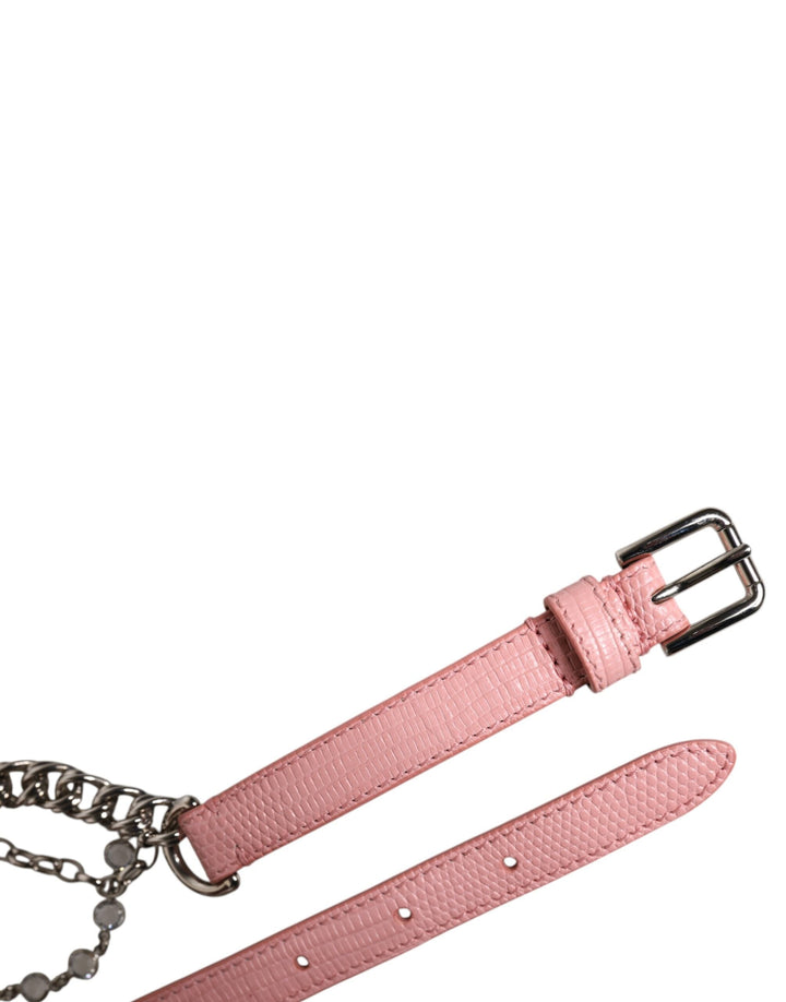 Women’s Dolce &amp; Gabbana Pink Embelished Roses Textured Leather Belt