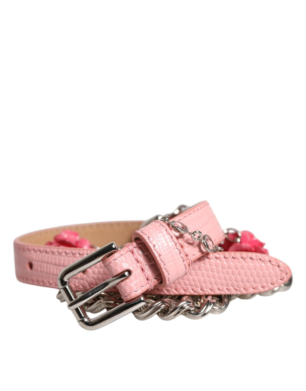 Women’s Dolce & Gabbana Pink Embelished Roses Textured Leather Belt
