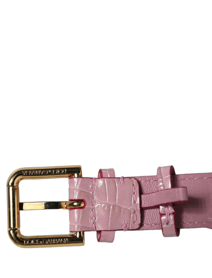 Women’s Dolce &amp; Gabbana Pink Embossed Leather Gold Buckle Belt Strap Bracelet