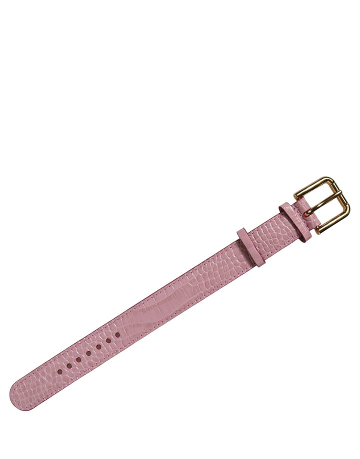 Women’s Dolce &amp; Gabbana Pink Embossed Leather Gold Buckle Belt Strap Bracelet