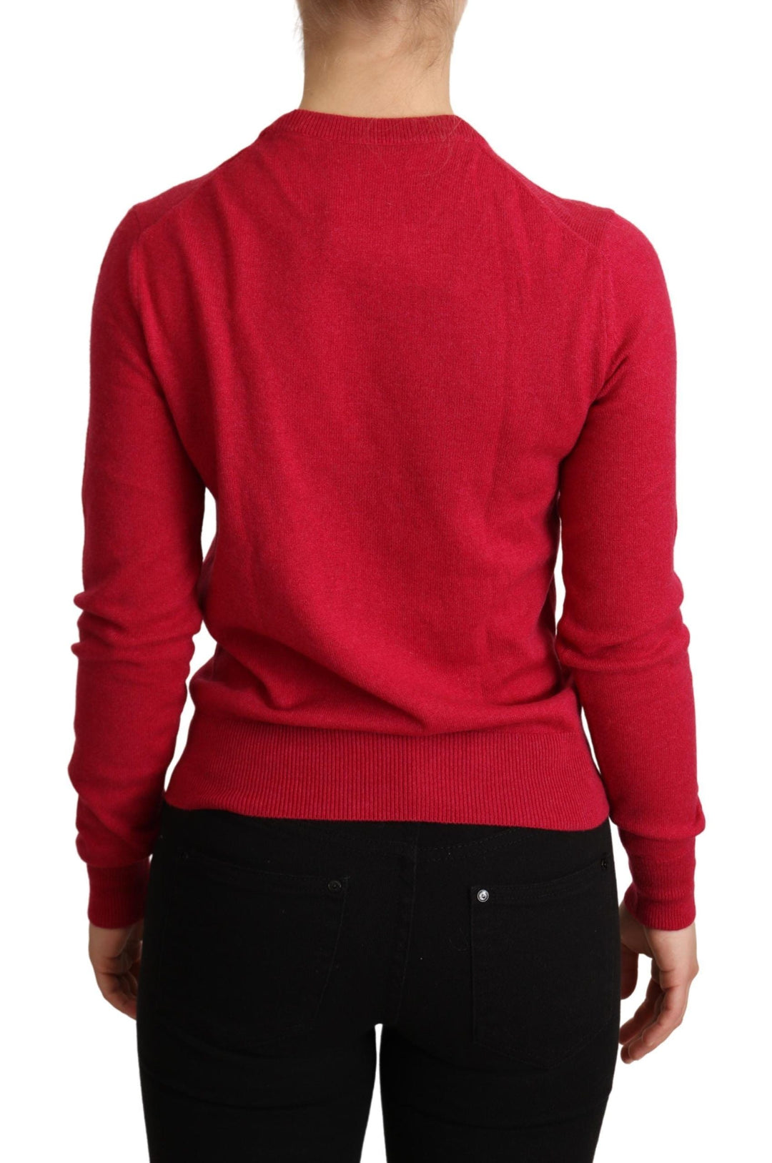 Women’s Dolce &amp; Gabbana Pink Embroidered Cashmere Wool Pullover Sweater