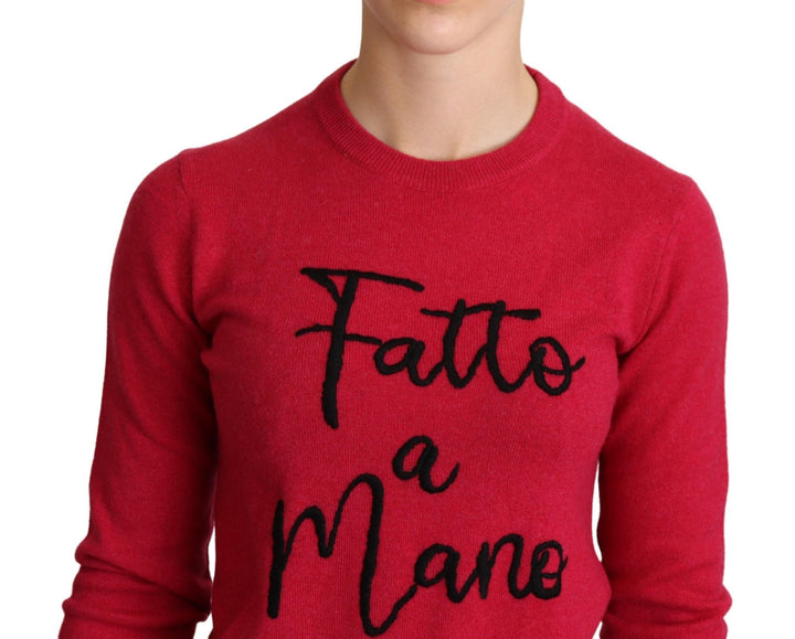 Women’s Dolce &amp; Gabbana Pink Embroidered Cashmere Wool Pullover Sweater