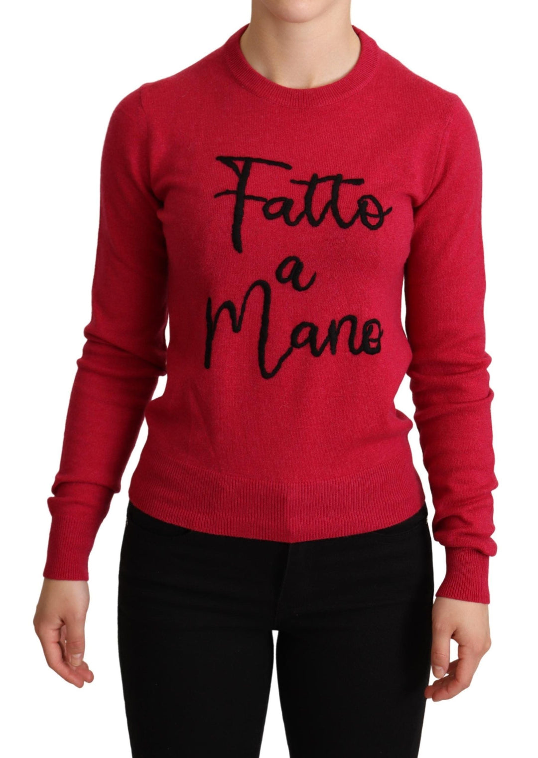 Women’s Dolce &amp; Gabbana Pink Embroidered Cashmere Wool Pullover Sweater