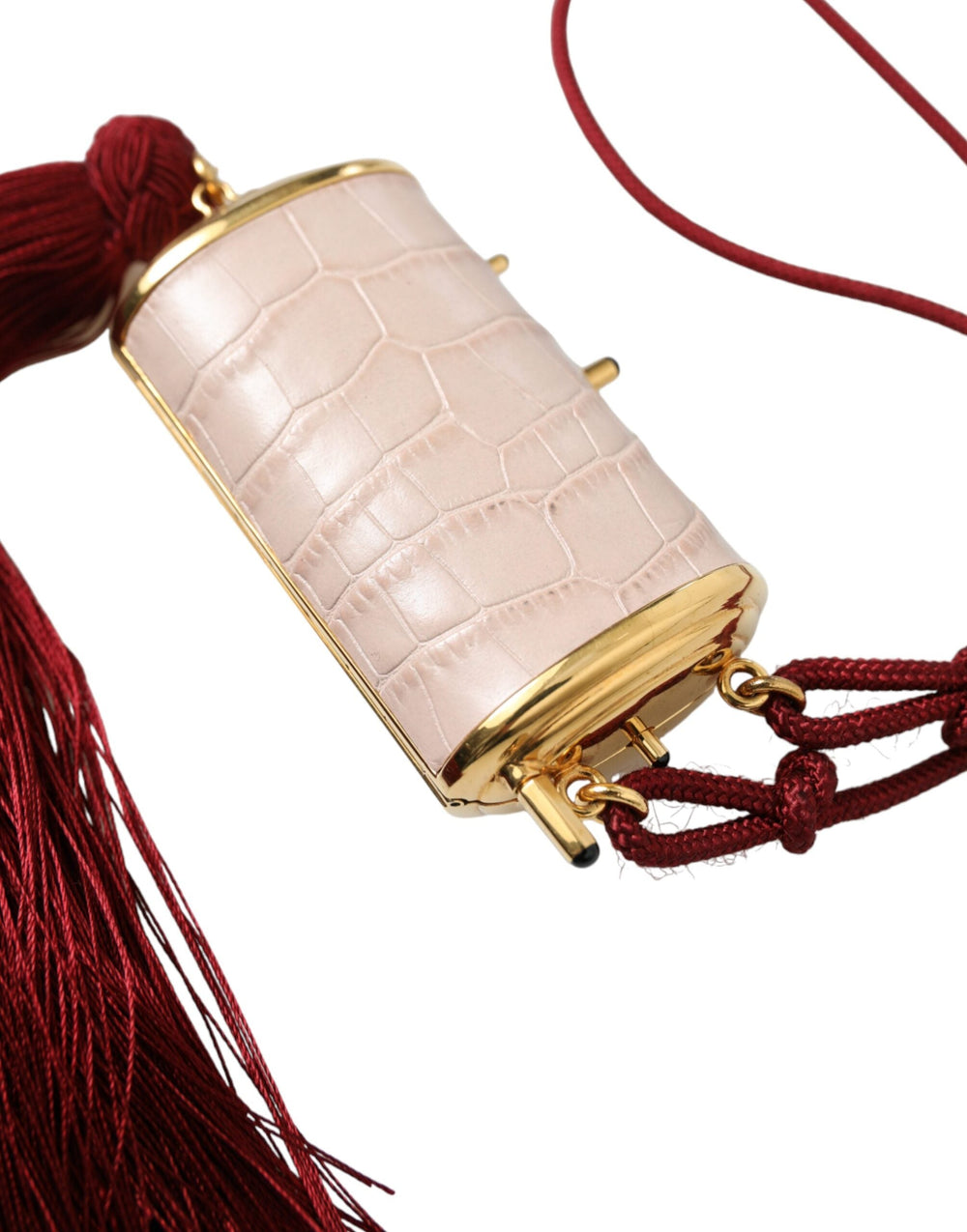 Women’s Dolce & Gabbana Pink Exotic Leather Mini Mirror Tassel Makeup Bag