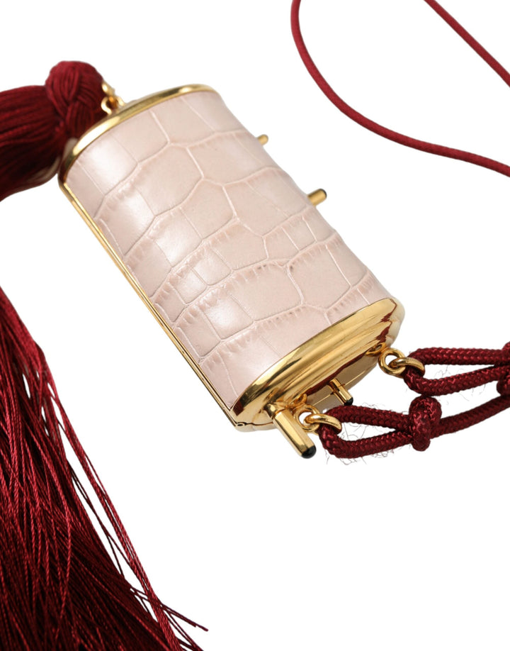 Women’s Dolce &amp; Gabbana Pink Exotic Leather Mini Mirror Tassel Makeup Bag