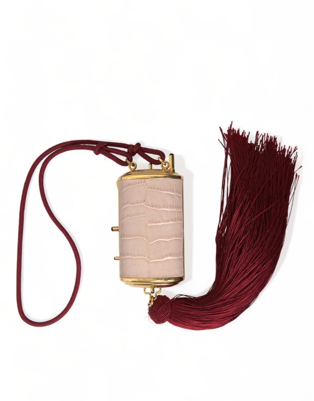 Women’s Dolce &amp; Gabbana Pink Exotic Leather Mini Mirror Tassel Makeup Bag