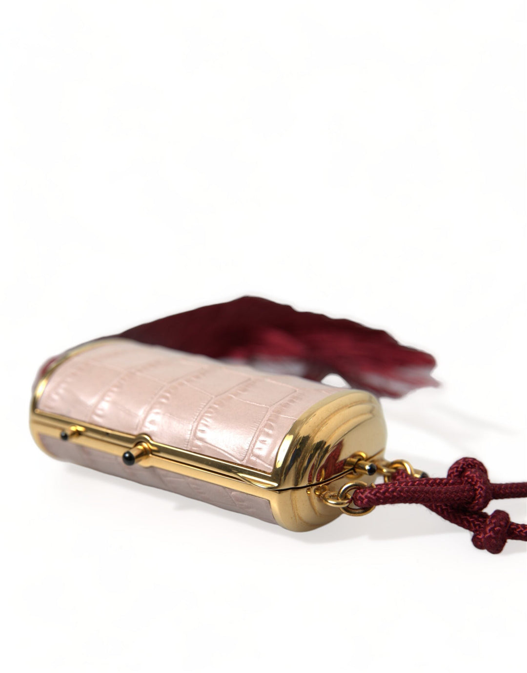Women’s Dolce &amp; Gabbana Pink Exotic Leather Mini Mirror Tassel Makeup Bag