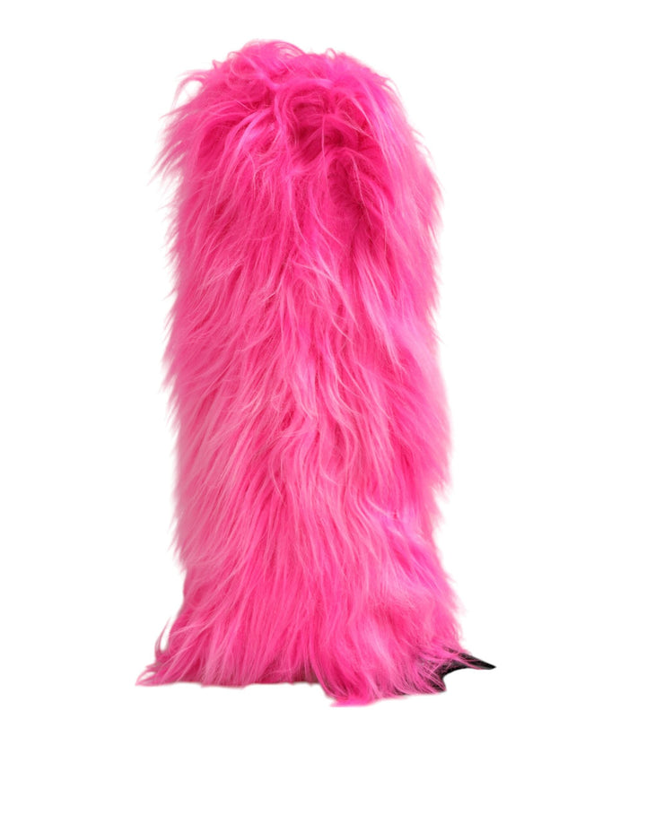 Women’s Dolce &amp; Gabbana Pink Faux Fur Leather High Heels Boots Shoes