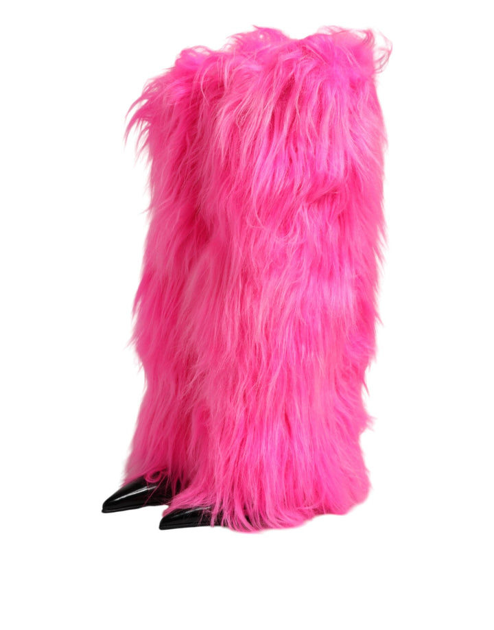 Women’s Dolce &amp; Gabbana Pink Faux Fur Leather High Heels Boots Shoes