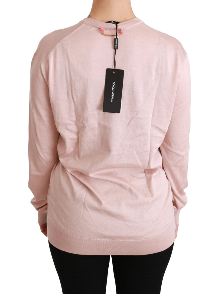 Women’s Dolce &amp; Gabbana Pink Floral Embellished Pullover Silk Sweater
