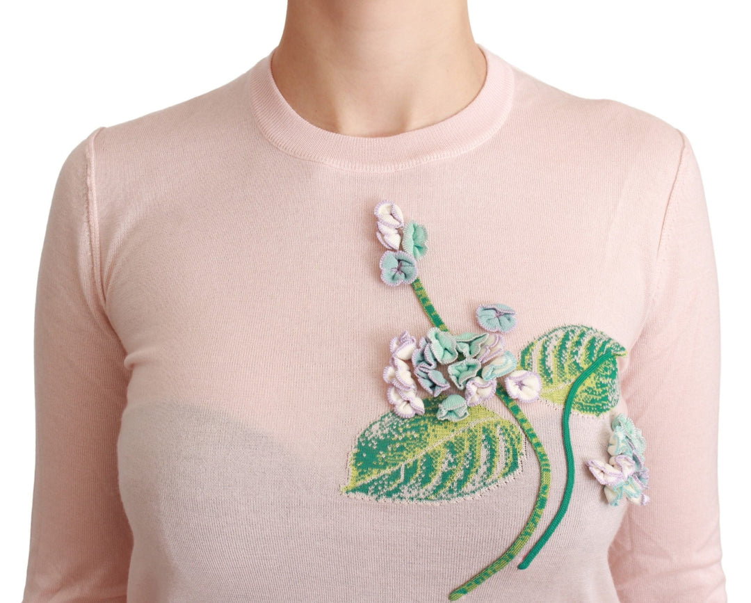 Women’s Dolce &amp; Gabbana Pink Floral Silk Cashmere Pullover Sweater